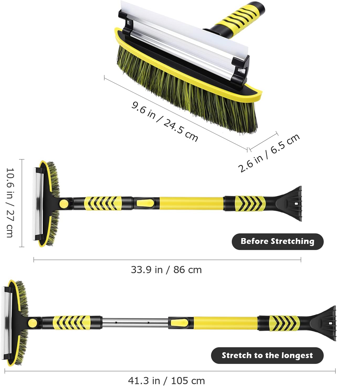 CLISPEED Ice Scraper for Car Windshield, 42" Snow Removal Telescoping Brush,3-in-1 Extendable Snow Broom with Foam Grip 270° Pivoting Head