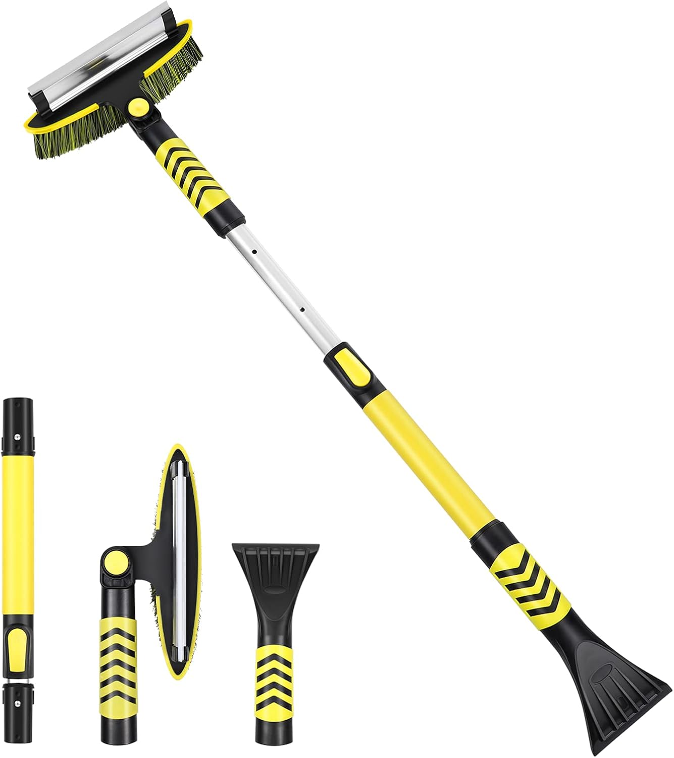 CLISPEED Ice Scraper for Car Windshield, 42" Snow Removal Telescoping Brush,3-in-1 Extendable Snow Broom with Foam Grip 270° Pivoting Head