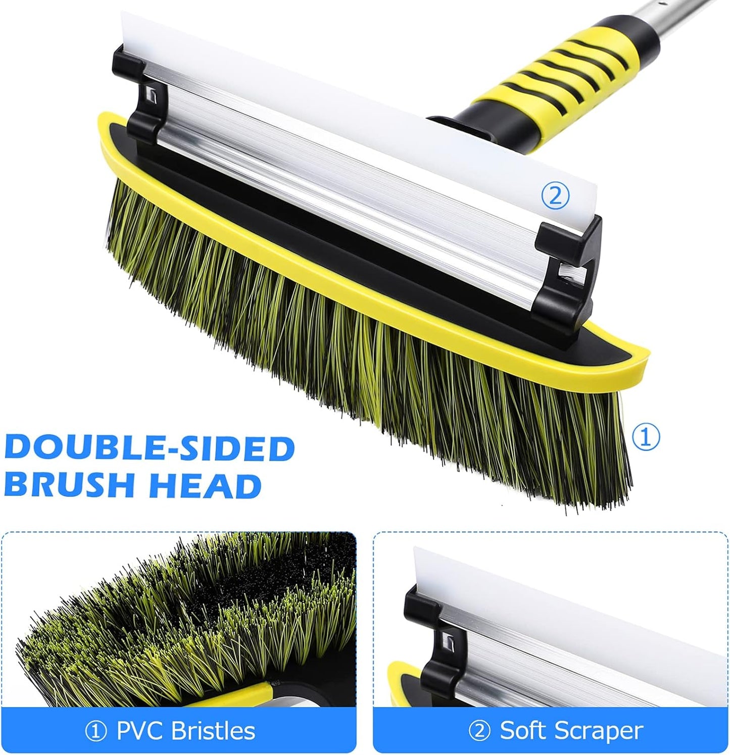 CLISPEED Ice Scraper for Car Windshield, 42" Snow Removal Telescoping Brush,3-in-1 Extendable Snow Broom with Foam Grip 270° Pivoting Head