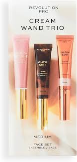 2 x Revolution Pro Cream Face Wand Trio, Cream Contour, Blush & Highlighter Makeup Set, Vegan & Cruelty-Free, Medium, 1x12ml, 2x15ml