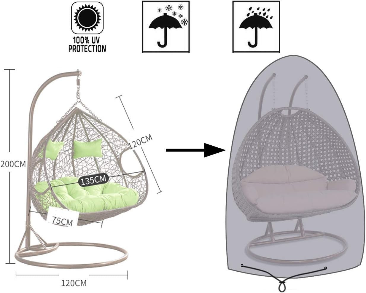 Fly Cover Hanging Swing Single/Double Egg Chair Cover Garden Patio Outdoor 210D