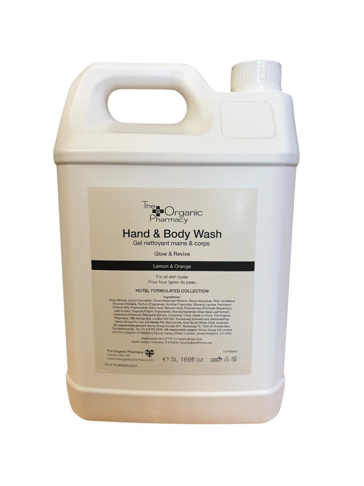 Hand & Body Wash Orange &Lemon 5L With Pump. Ideal B&B/Hotels The Organic Pharma