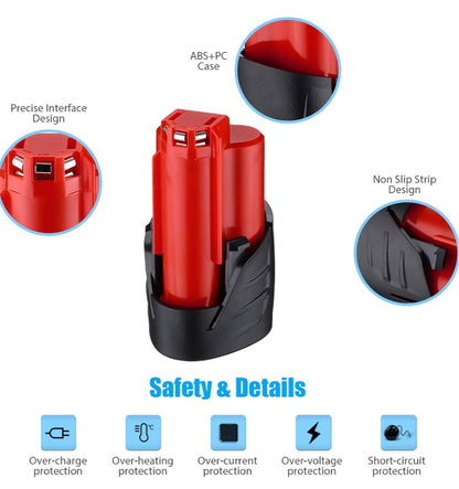 Miady Drill Battery 2-Pack 12V 2.5Ah Miady Replacement Battery Milwaukee