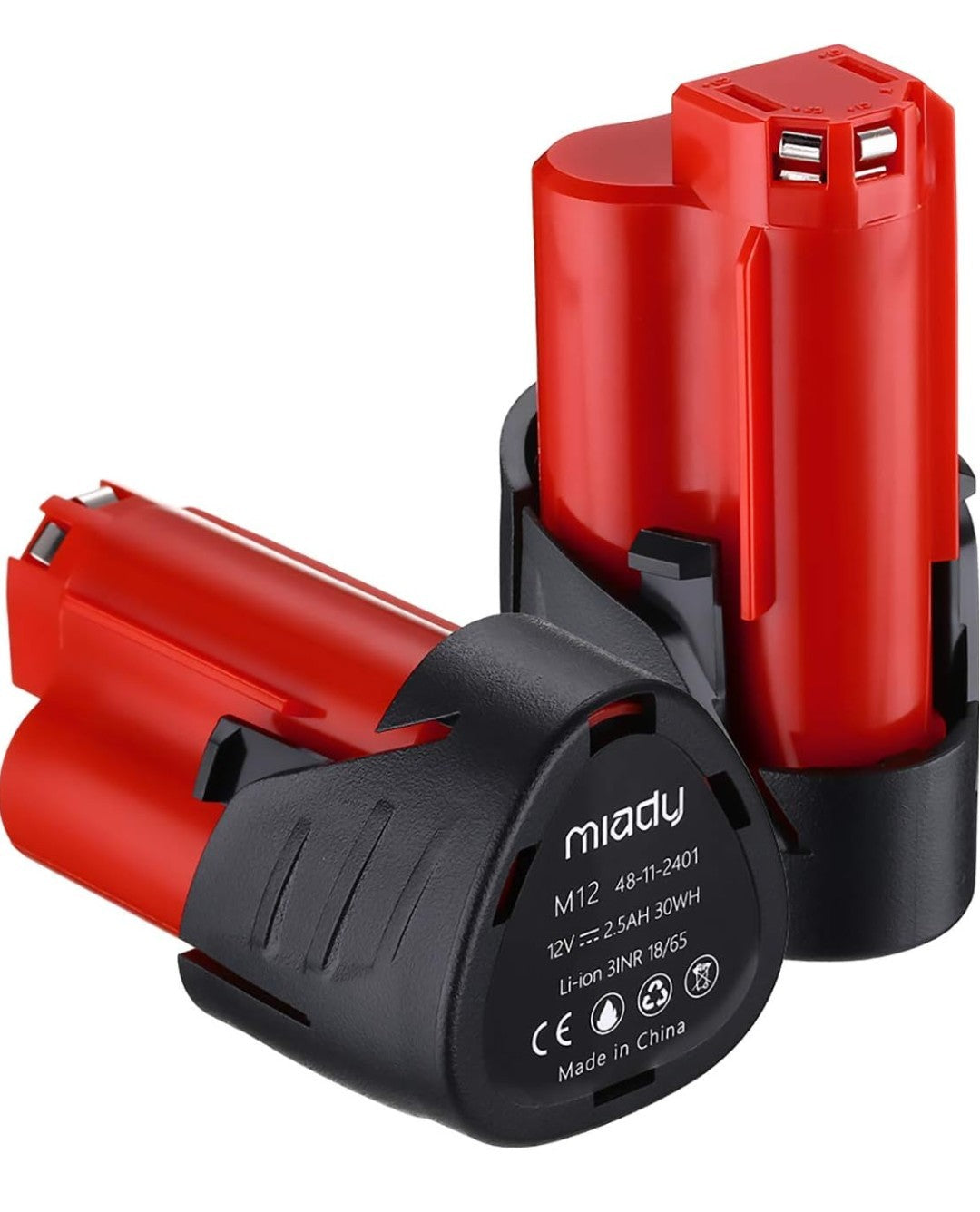 Miady Drill Battery 2-Pack 12V 2.5Ah Miady Replacement Battery Milwaukee