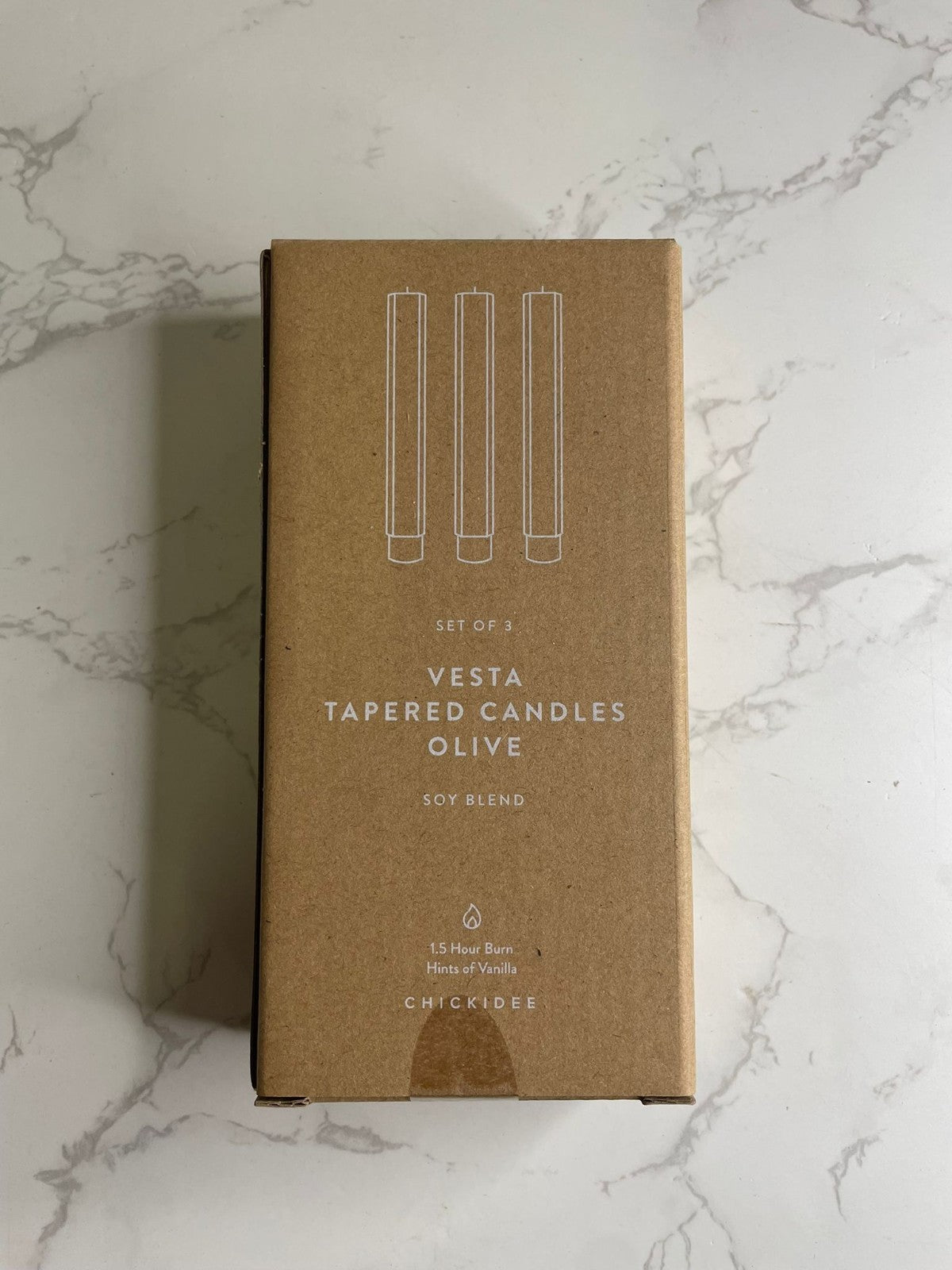 Chickidee Vesta Tapered Candles Olive Colour Set Of 3 Hint Of Vanilla