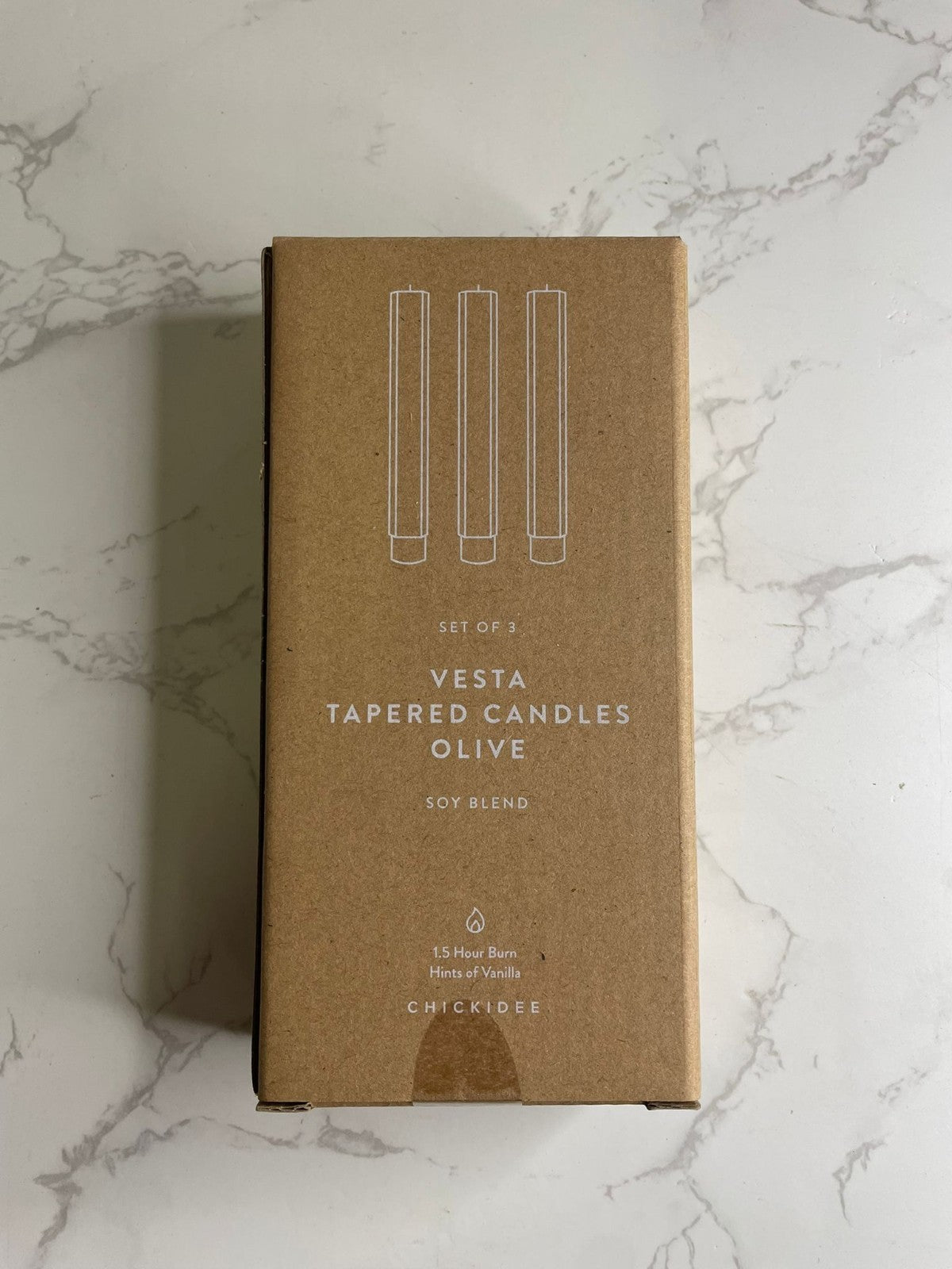 Chickidee Vesta Tapered Candles Olive Colour Set Of 3 Hint Of Vanilla