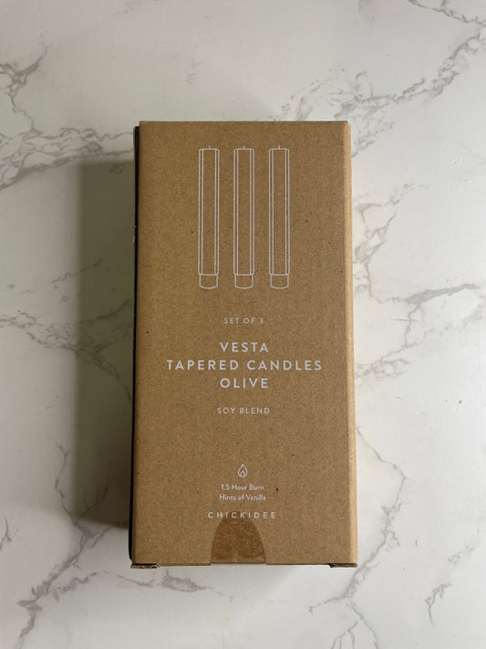 Chickidee Vesta Tapered Candles Olive Colour Set Of 3 Hint Of Vanilla