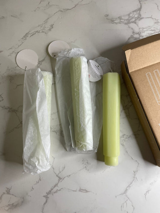 Chickidee Vesta Tapered Candles Olive Colour Set Of 3 Hint Of Vanilla