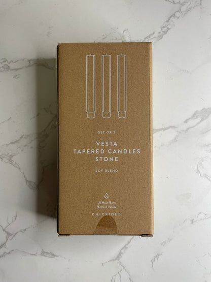 Chickidee Vesta Tapered Candles Stone Colour Set Of 3 Hint Of Vanilla 