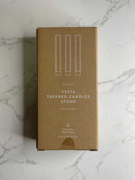 Chickidee Vesta Tapered Candles Stone Colour Set Of 3 Hint Of Vanilla 
