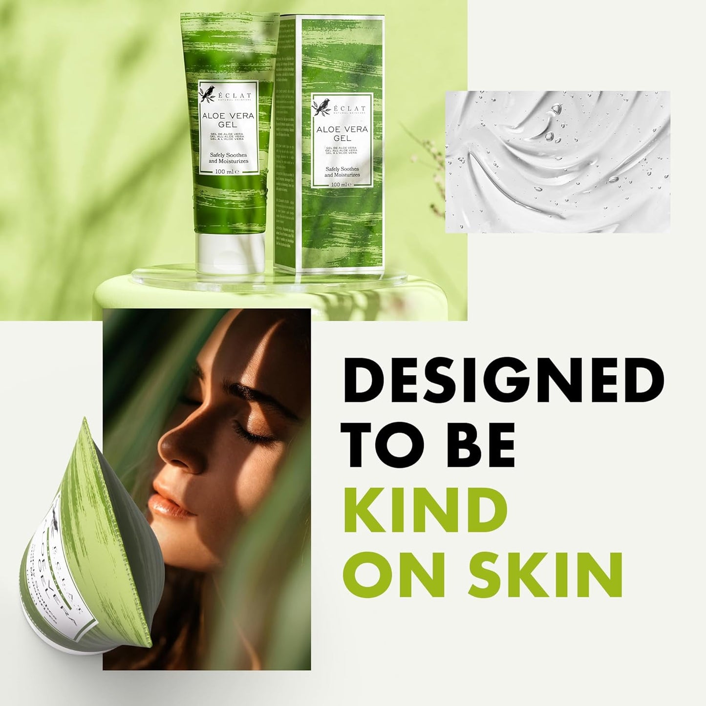 2 X 100ml Eclat Aloe Vera Gel safely soothes and Moisturizers Natural Organic