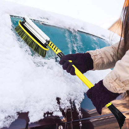CLISPEED Ice Scraper for Car Windshield, 42" Snow Removal Telescoping Brush,3-in-1 Extendable Snow Broom with Foam Grip 270° Pivoting Head