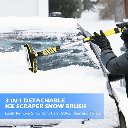 CLISPEED Ice Scraper for Car Windshield, 42" Snow Removal Telescoping Brush,3-in-1 Extendable Snow Broom with Foam Grip 270° Pivoting Head
