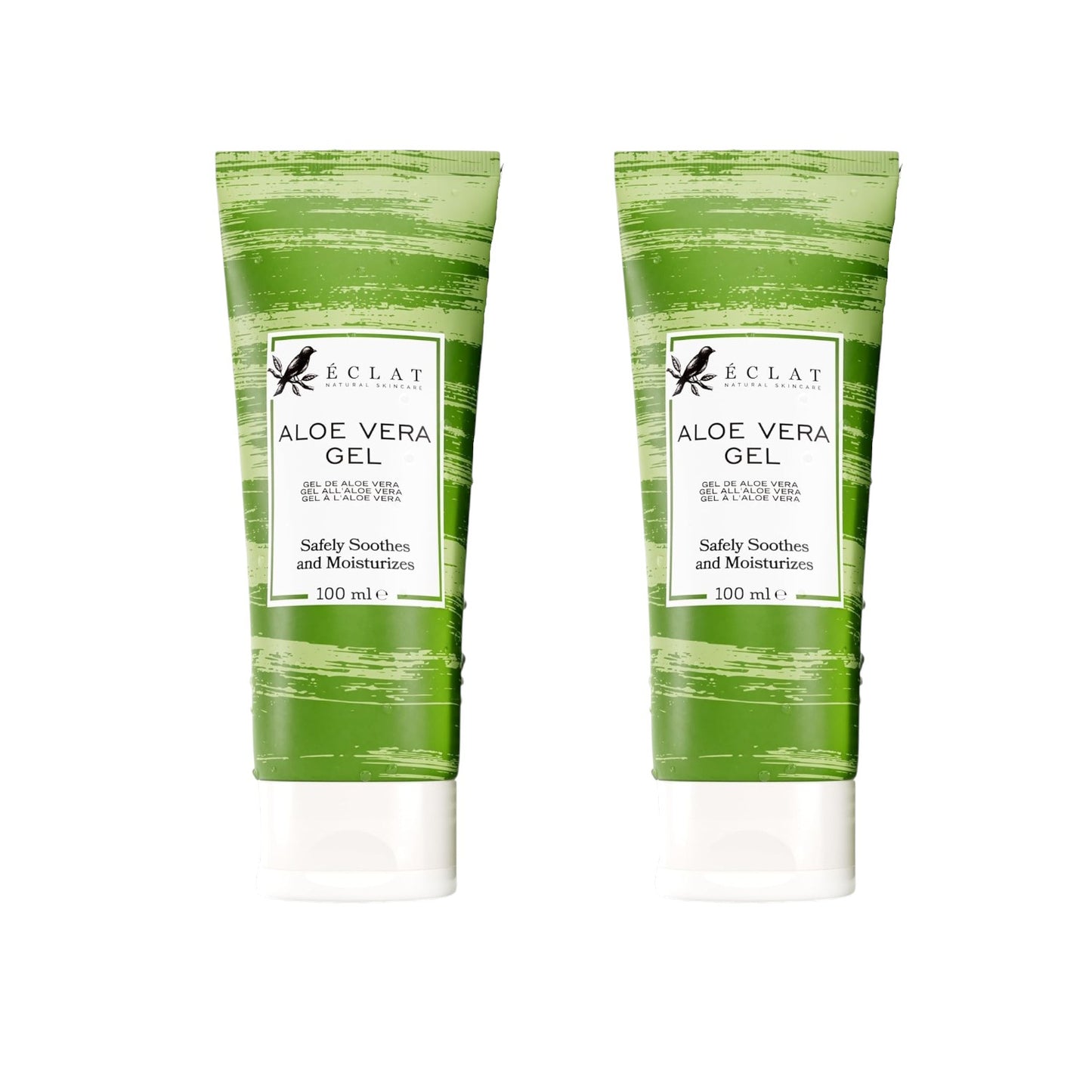 2 X 100ml Eclat Aloe Vera Gel safely soothes and Moisturizers Natural Organic