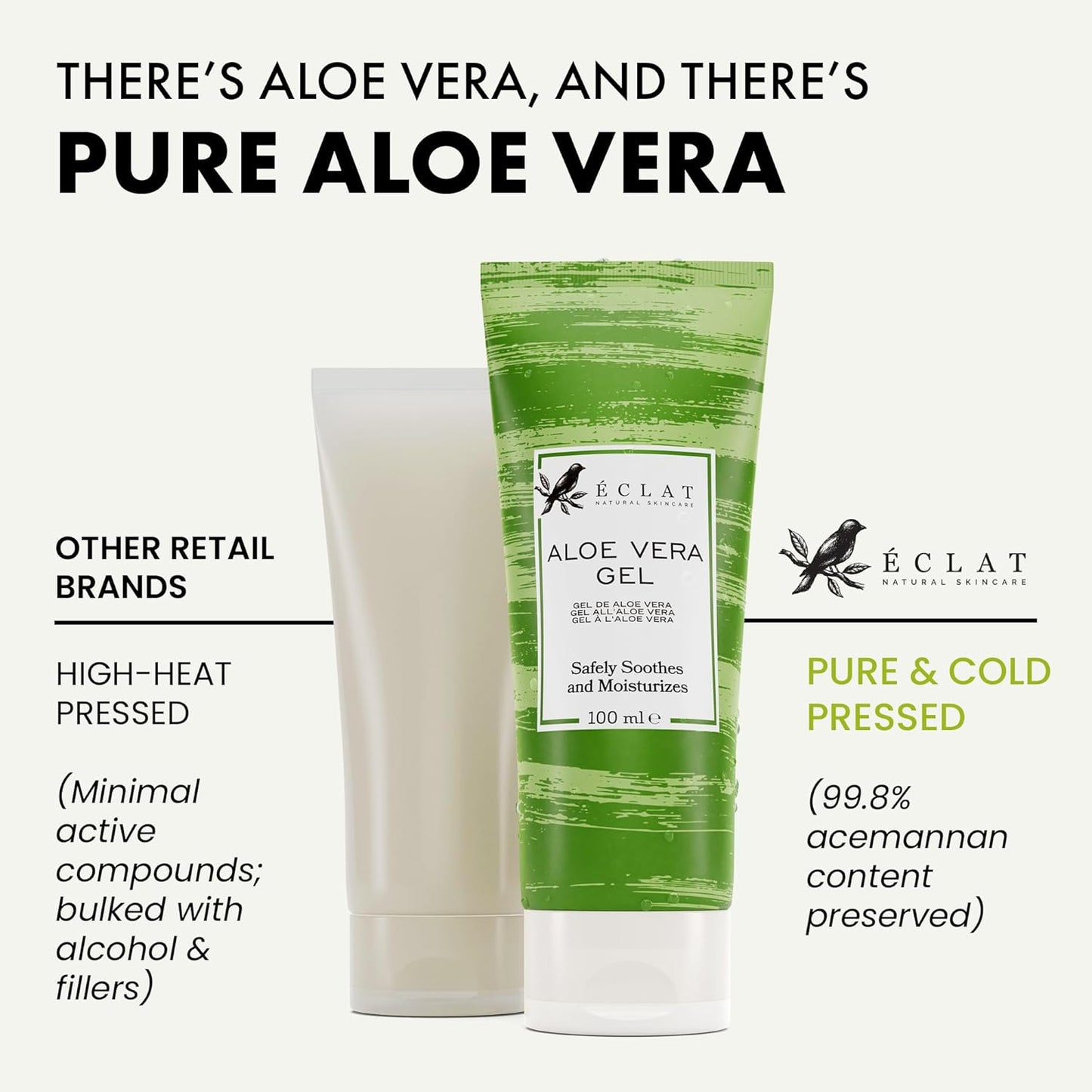 2 X 100ml Eclat Aloe Vera Gel safely soothes and Moisturizers Natural Organic
