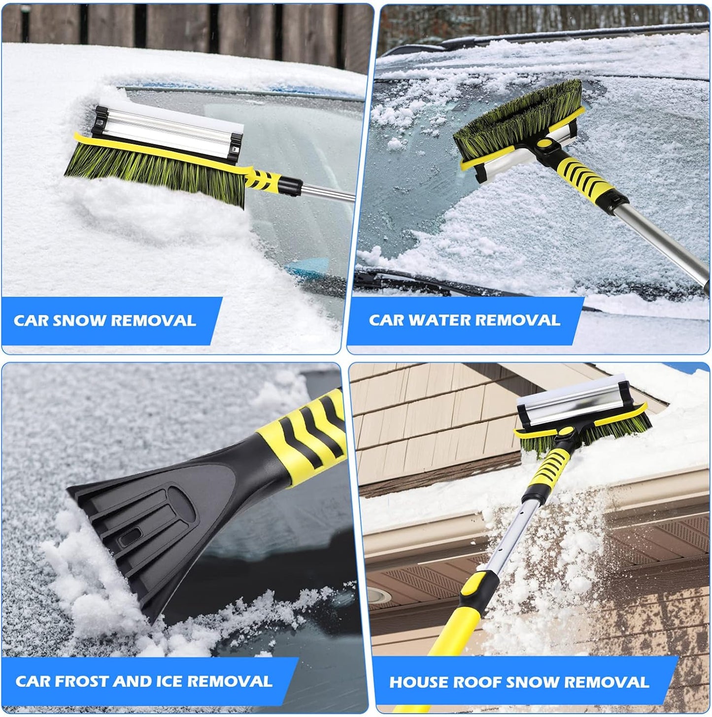 CLISPEED Ice Scraper for Car Windshield, 42" Snow Removal Telescoping Brush,3-in-1 Extendable Snow Broom with Foam Grip 270° Pivoting Head