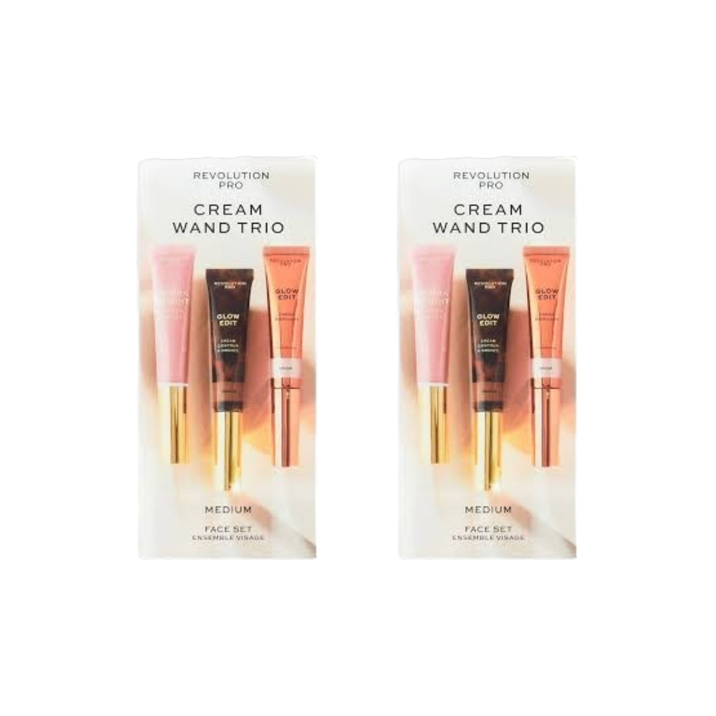 2 x Revolution Pro Cream Face Wand Trio, Cream Contour, Blush & Highlighter Makeup Set, Vegan & Cruelty-Free, Medium, 1x12ml, 2x15ml